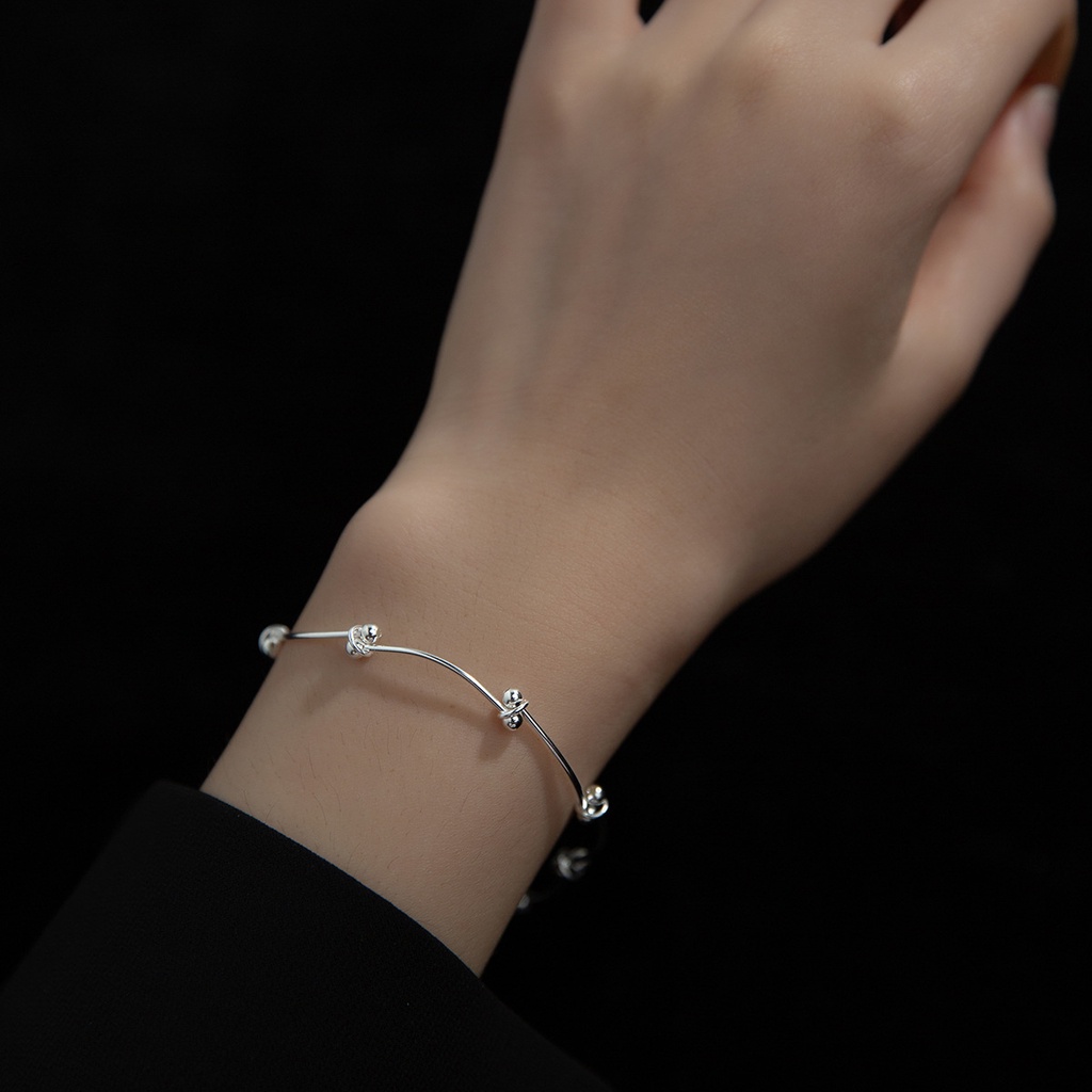 Vòng tay nữ lăc tay nữ bạc s925 ống trụ cong mix bi đan xen Cá jewelry LTB149