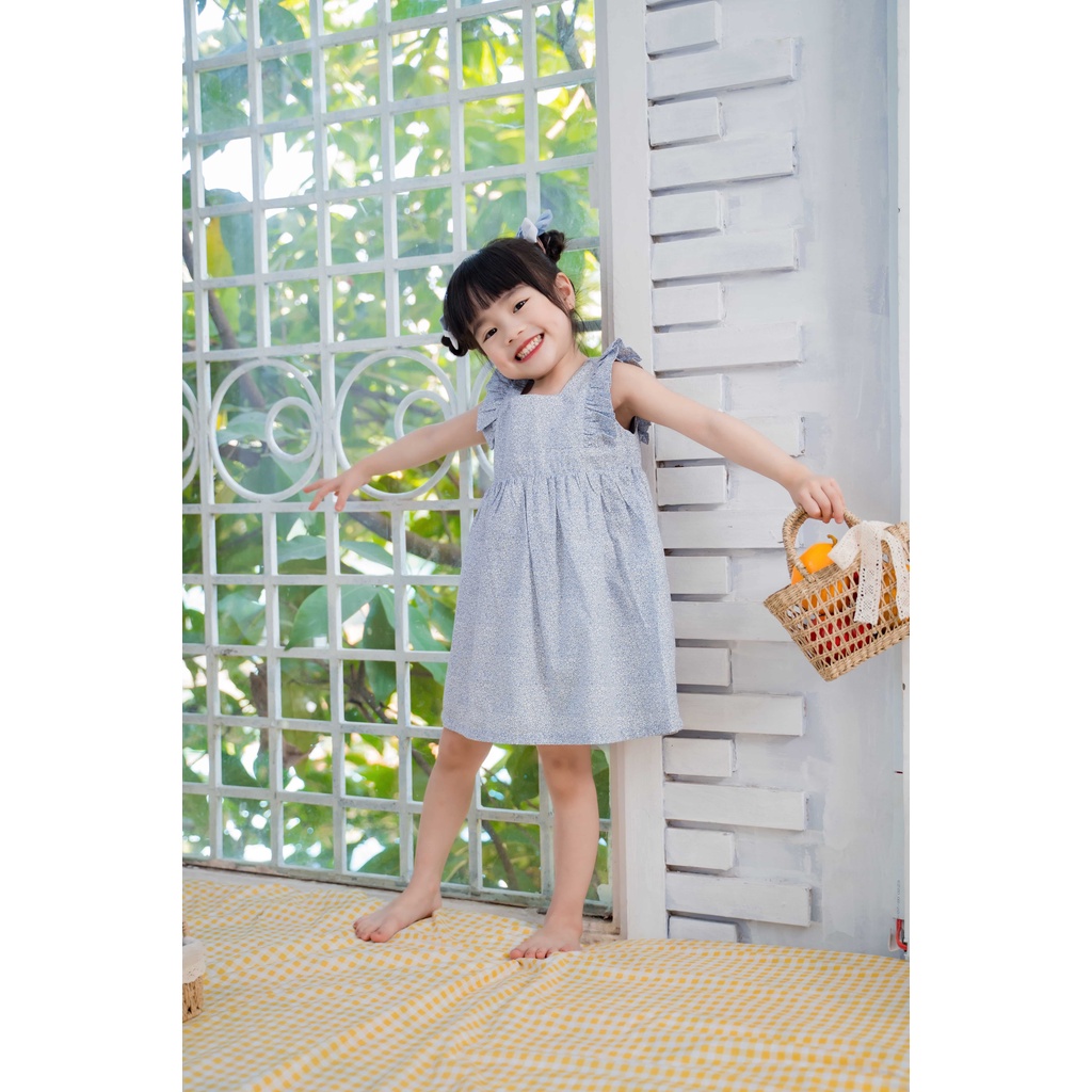 Váy đầm cánh tiên hoa nhí mầu xanh xám Sora Chan - M012