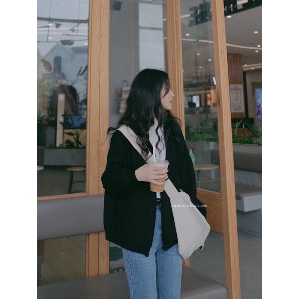 Áo khoác len khoá kéo có mũ, áo hoodie len ulzzang QC Bazic one