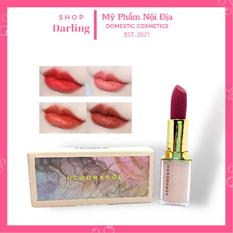 Son môi HERORANGE Matte Velvet Matte lipstick không thấm nước và mồ hôi, lâu trôi không phai dạng ống vuông pha lê 3.5g