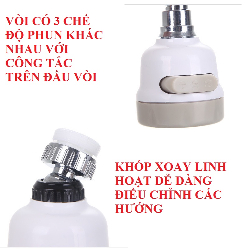 Đầu vòi tăng áp rửa chén bát xoay 360 độ 3 chức năng phun