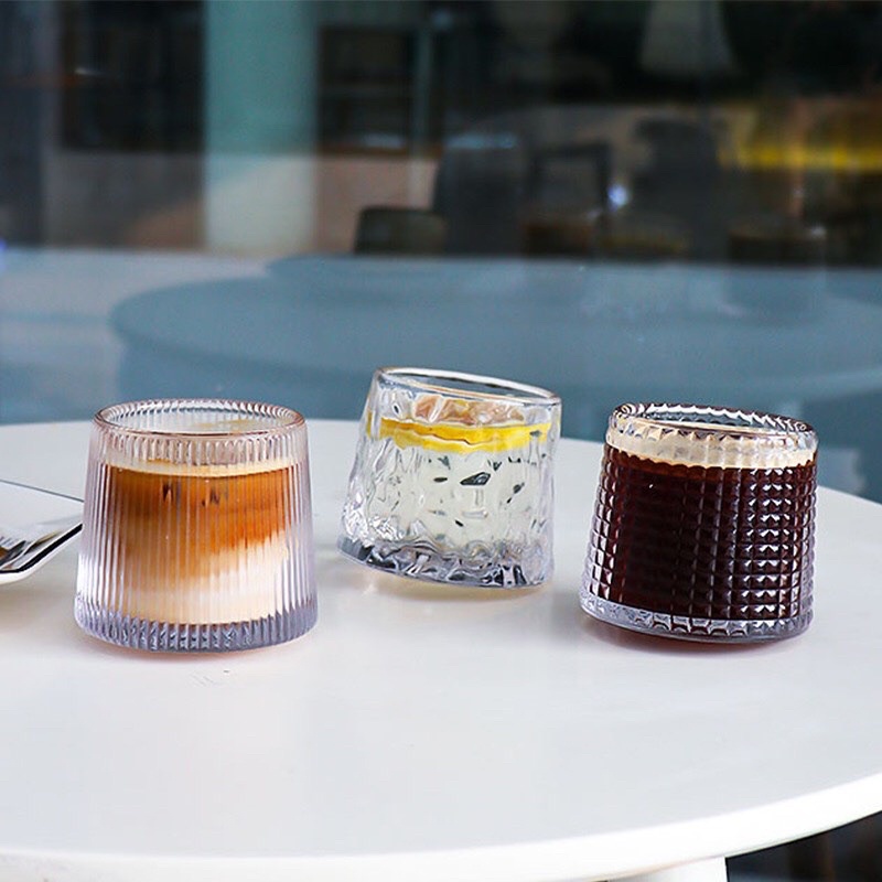 Ly, cốc thủy tinh cao cấp phong cách bắc âu, ly uống cafe, cold brew, cocktails họa tiết hiện đại, xoay được