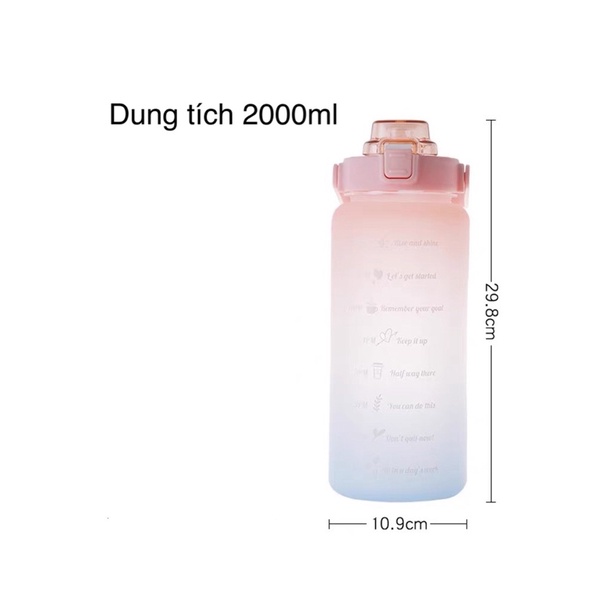 Bình đựng nước 2 lít cao cấp có vạch báo giờ kèm ống hút thiết kế chống tràn