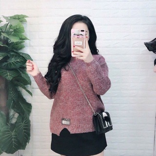 Áo len nữ xẻ vạt cổ tròn freesize bb1234