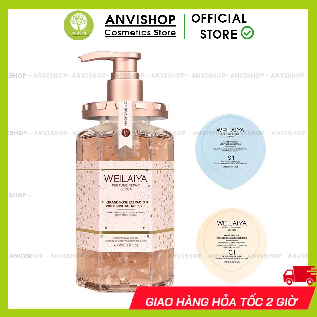 Sữa tắm trắng da cánh hoa hồng Damask Weilaiya Grand Rose Extracts Whitening Shower Gel 450ml