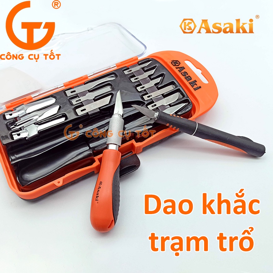 Bộ dao khắc 12 lưỡi 2 cán Asaki AK-3960