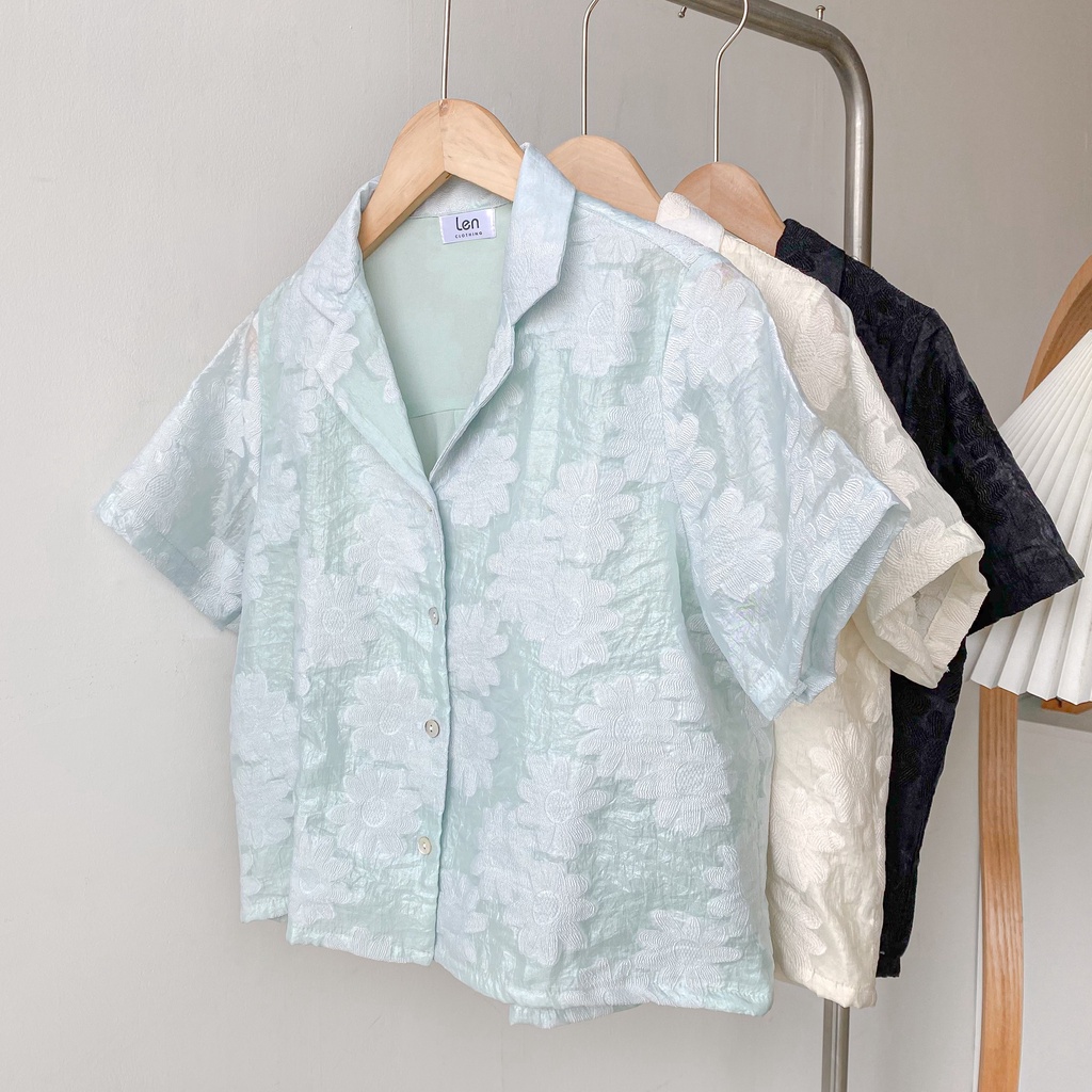 Áo somi pyjama tay ngắn vải voan hoa 3 màu LENCLOTHING 8470
