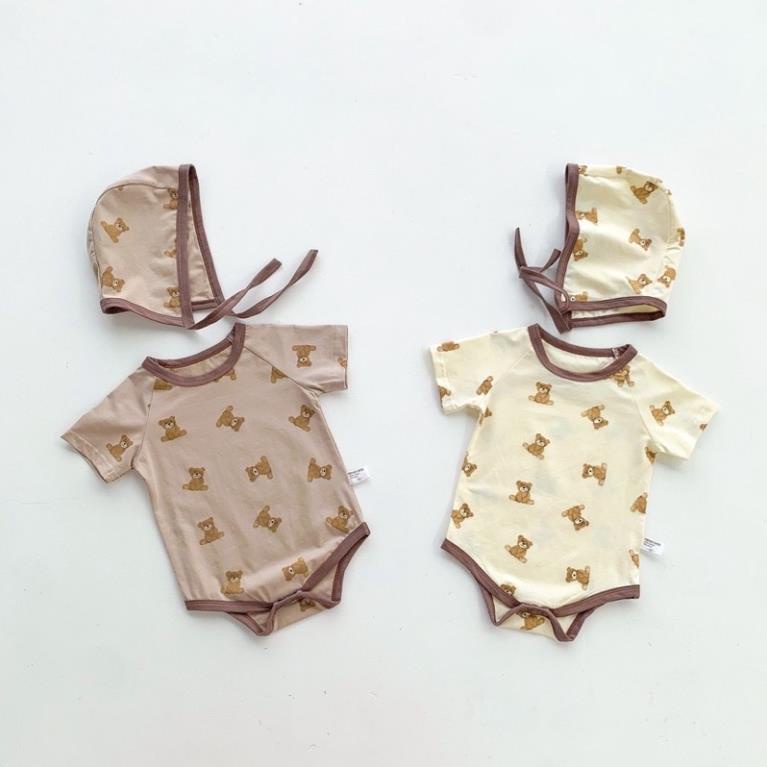 (Hàng cao cấp) Body chip gấu màu kem và nâu sữa cho bé trai và bé gái kèm mũ hàng xuất Hàn cao cấp