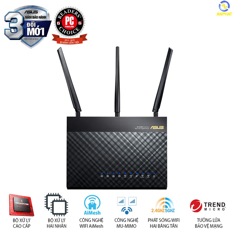 Thiết bị phát Wifi ASUS RT-AC68U (Chuẩn Doanh Nghiệp) Chuẩn AC1900