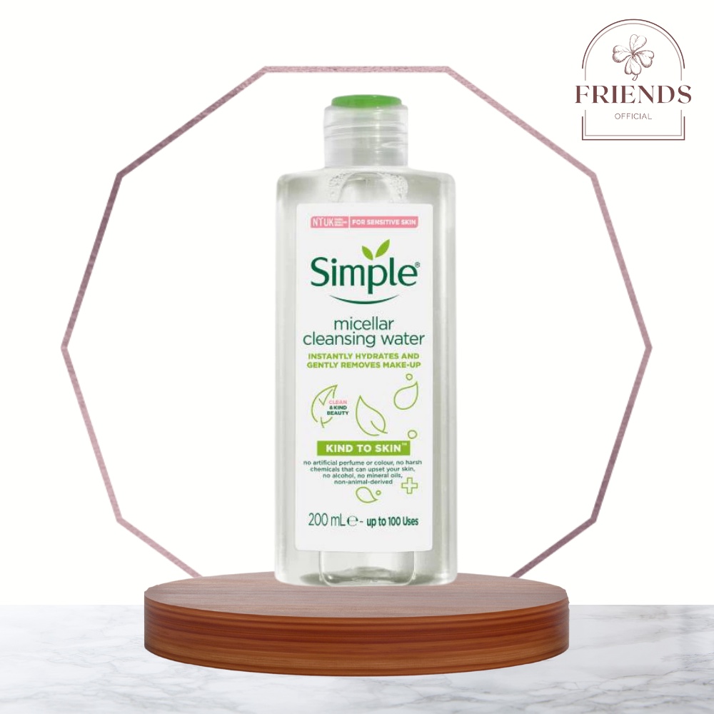 Nước tẩy trang Simple Micellar làm sạch trang điểm vượt trội - không chứa cồn gây khô rát 200ml