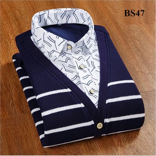 Áo len nam lót nhung phối cổ sơ mi BS47