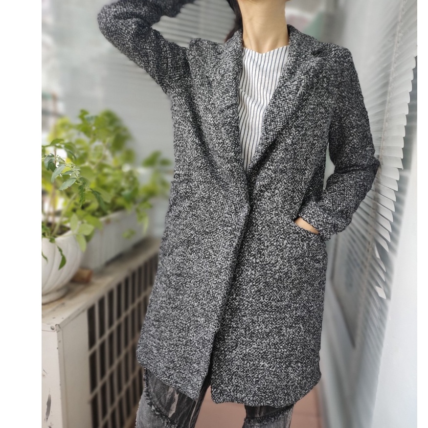 Áo khoác Măng tô Dạ Tweed Hàn second-hand, áo mangto, Trench coat- Đồ Si Bon MT7