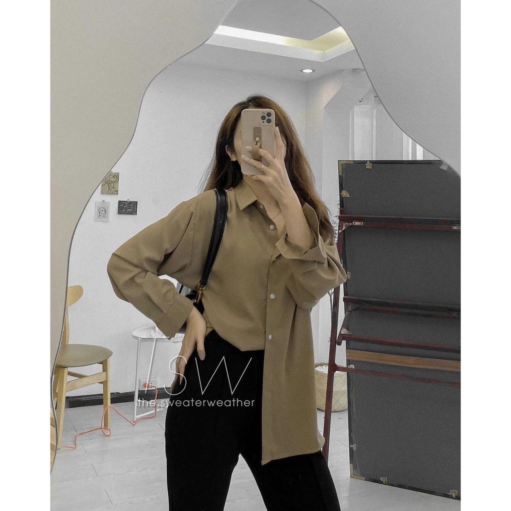 Áo Sơ Mi Nữ form rộng dài tay phong cách vintage hàn quốc cao cấp trơn 2168 | BigBuy360 - bigbuy360.vn