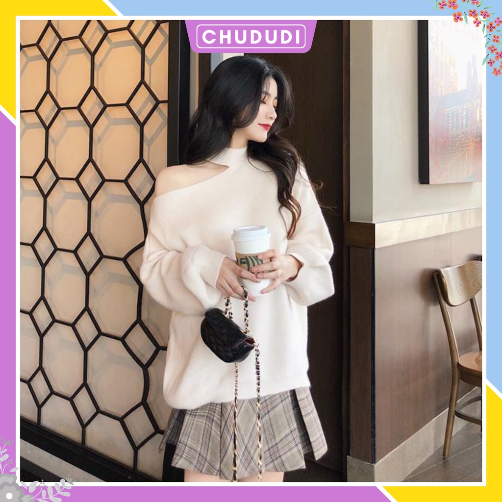 Áo nỉ nữ khoét vai form rộng dài tay áo xẻ vai style Hàn Quốc dáng trùm mông cá tính siêu xinh CHUDUDI TDT03