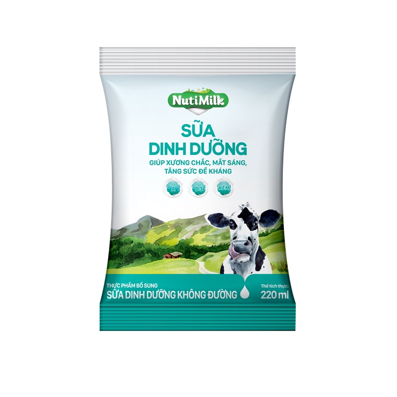 Thùng 48 Bịch NutiMilk Sữa dinh dưỡng Không đường Bịch fino 220ml - Thương Hiệu NUTIFOOD - YOOSOO MALL