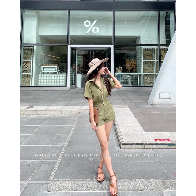 Bộ Jumpsuit kaki cổ sơ mi liền quần đùi siêu hot, Jump thô kaki quần đùi full 4 màu