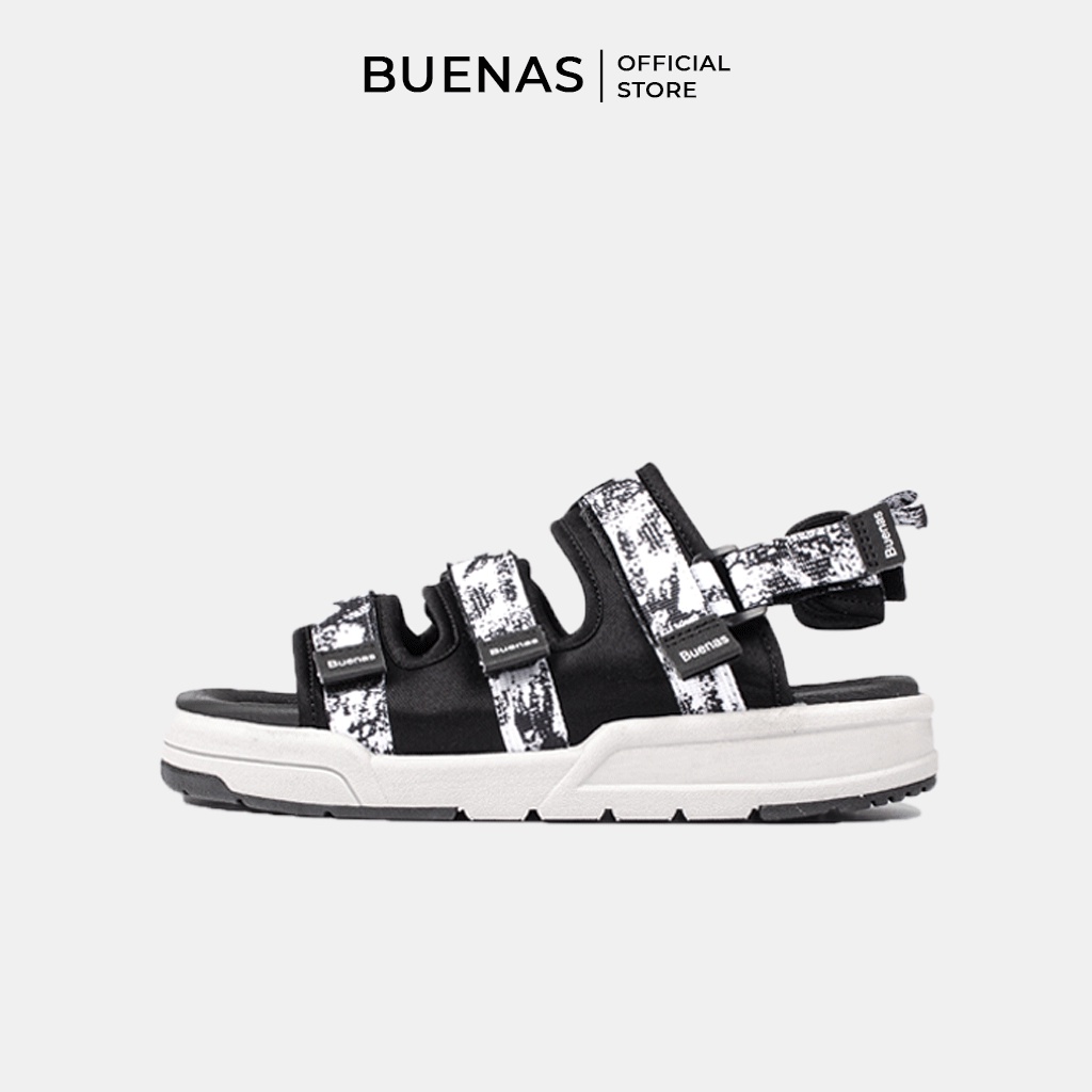 Giày sandal dép nữ nam unisex Buenas SD-7979 quai ngang trắng đen Nasa - xăng đan học sinh đế cao 3 phân chính hãng