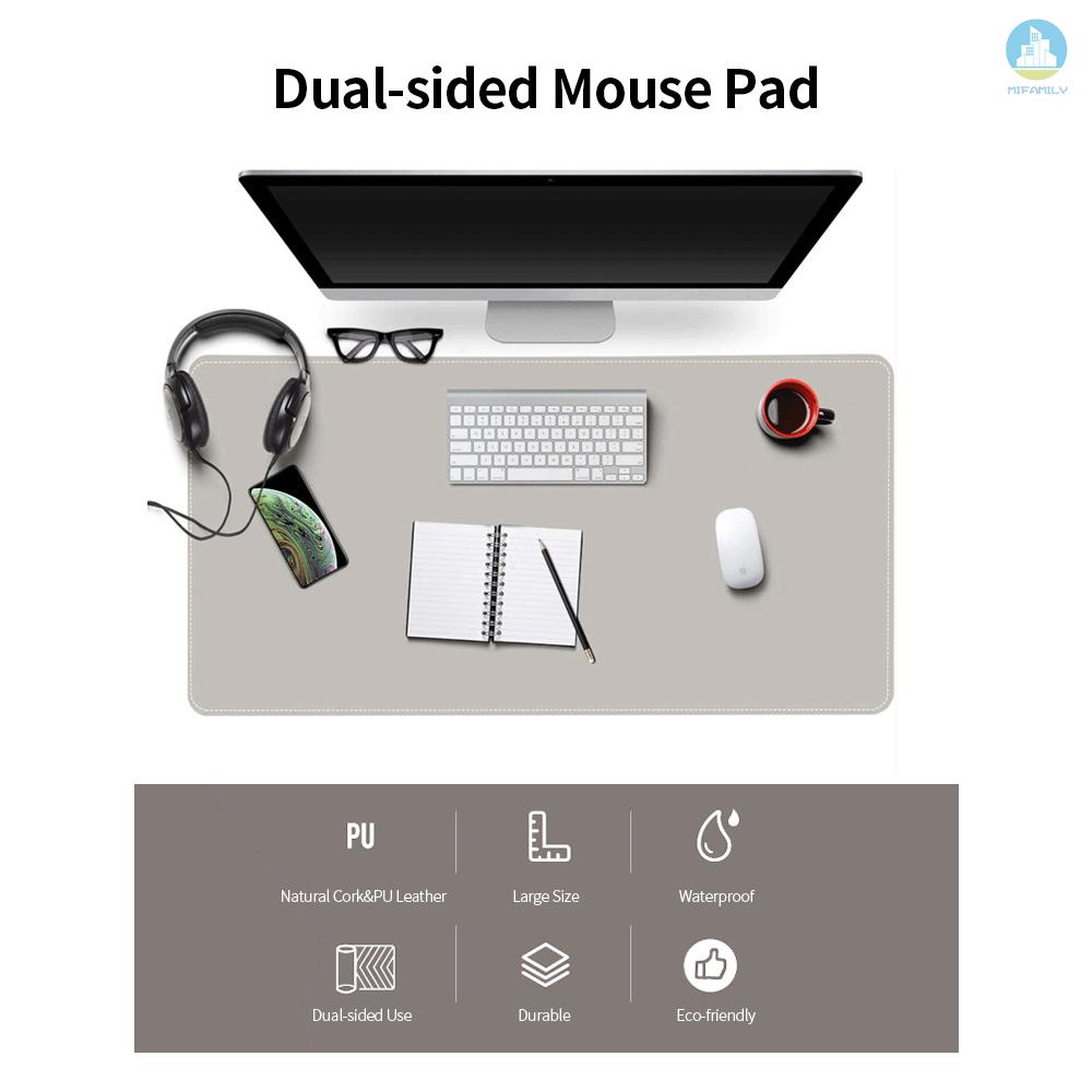 MI  Double-Sided Mouse Pad Eco-friendly Cork PU Leather Desk Mat Waterproof Dustproof Mouse Mat for Home Office Game Brown 60*35cm