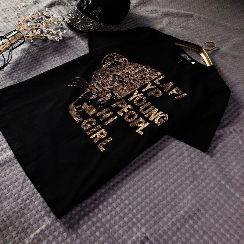 Set Áo Thun Ngắn Tay Và Quần Dài Đính Đá Thời Trang Dành Cho Nữ