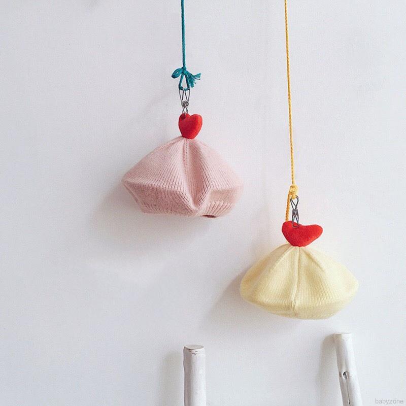（hết hàng）Mũ Nồi Len Màu Trơn Đính Trái Tim Xinh Xắn Cho Bé