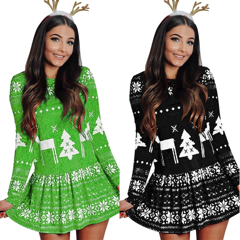 Đầm Dáng Ôm Tay Dài In Họa Tiết Giáng Sinh Thời Trang Mùa Hè Thu Dành Cho Bạn Nữ