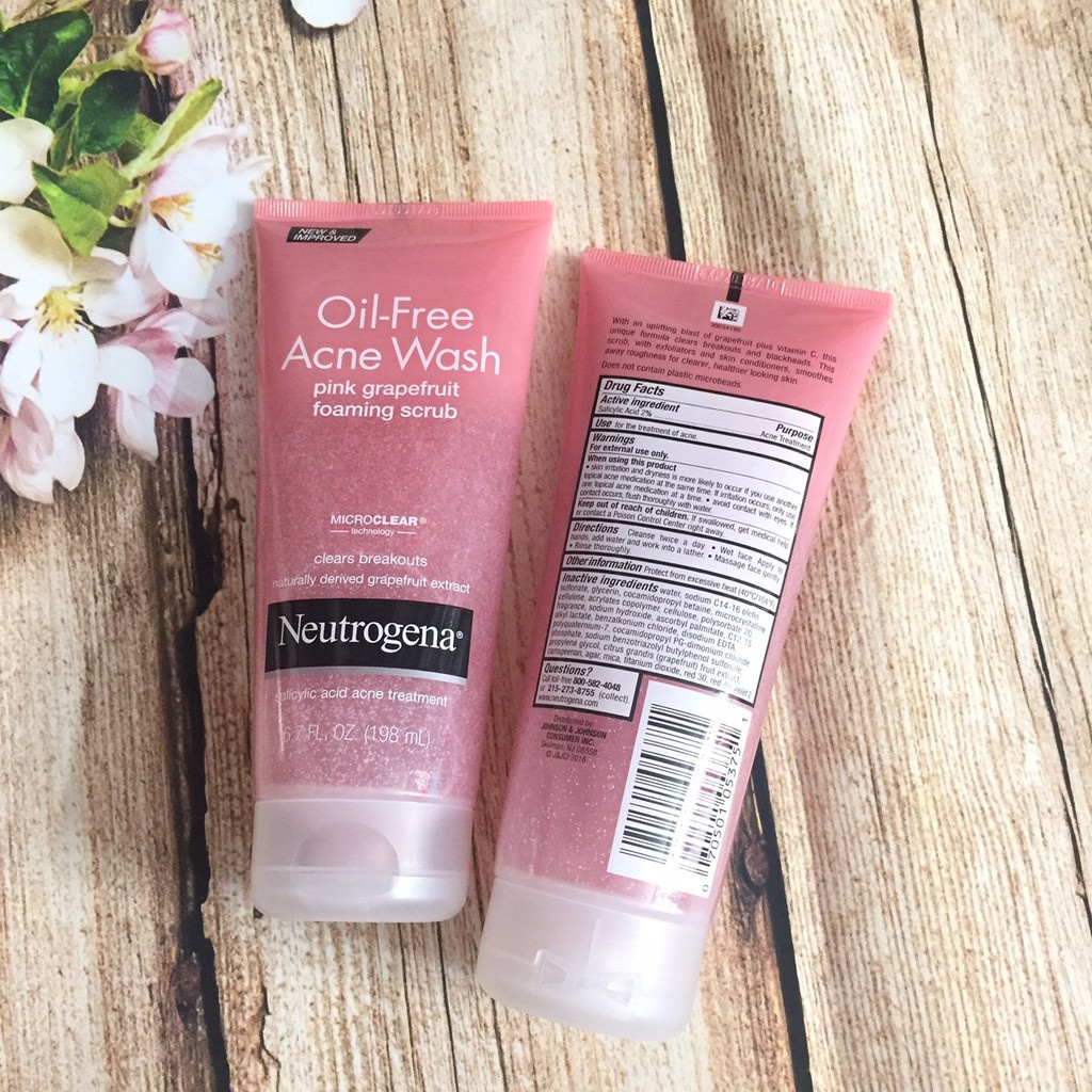Sữa Rửa Mặt NEUTROGENA Oil Free Acne Wash Pink Grapefruit Foaming Scrub 198ml
