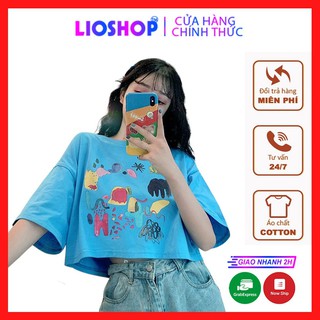 Áo thun croptop nữ form rộng tay ngắn cá tính chất liệu cotton mịn mát thời trang - LIOSHOP
