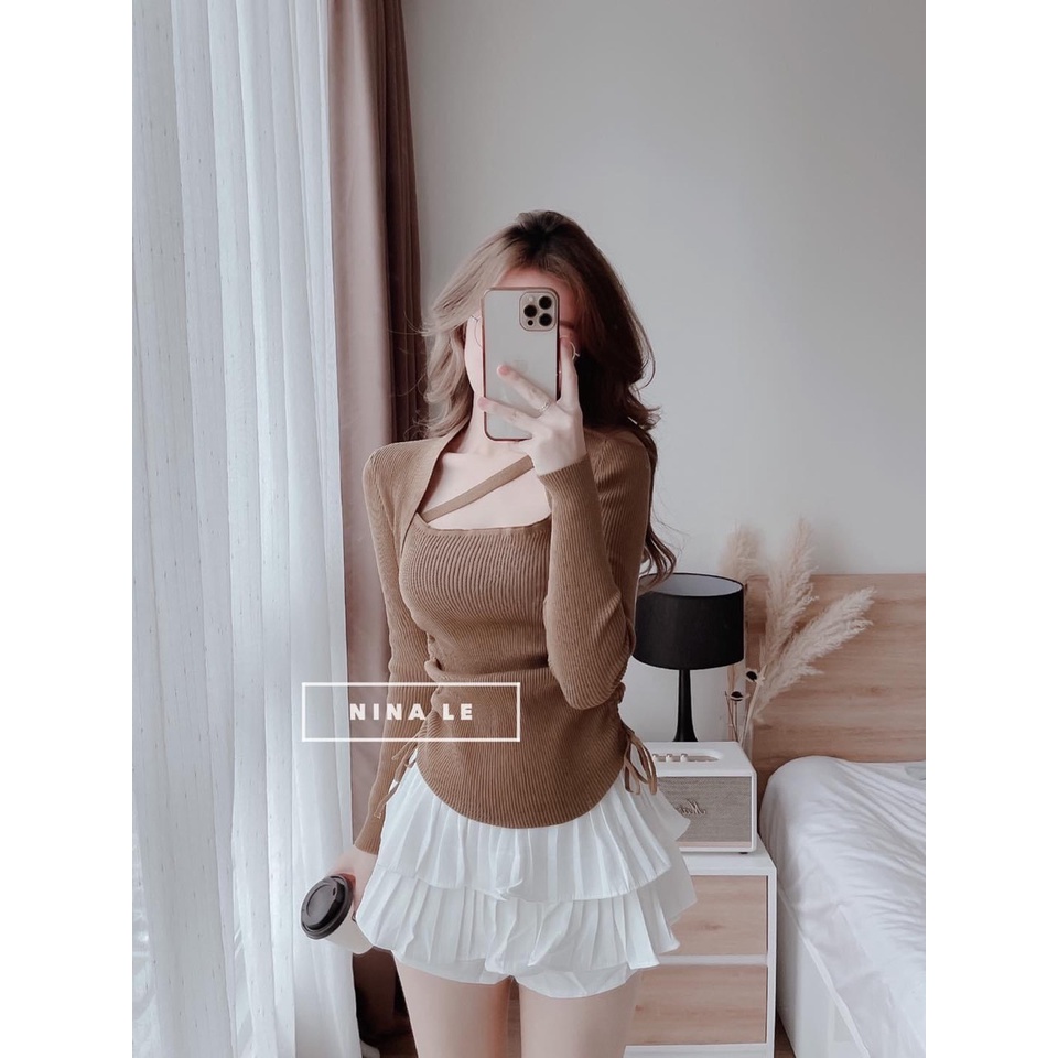 áo thun dài tay cổ vuông đan dây cực xinh, hàng bao chất*^&*^%*