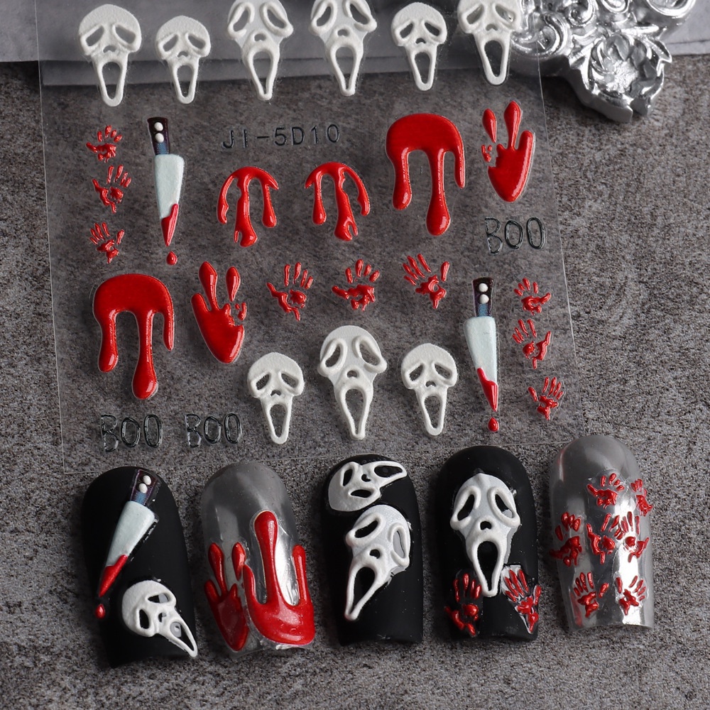 Nhãn Dán Trang Trí Móng Tay Họa Tiết Halloween 5D Độc Đáo