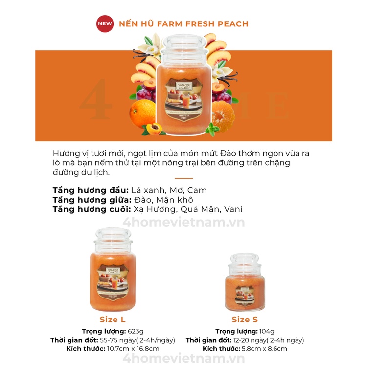 Nến hũ Yankee Candle size S - Farm Fresh Peach (104g)