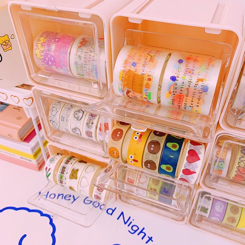 Hộp Nhựa Mini Để Bàn Đựng Washi Tape Trong Suốt Đựng Phụ Kiện Đa Năng Trang Trí Bàn Học Có Thể Xếp Chồng Lên Nhau