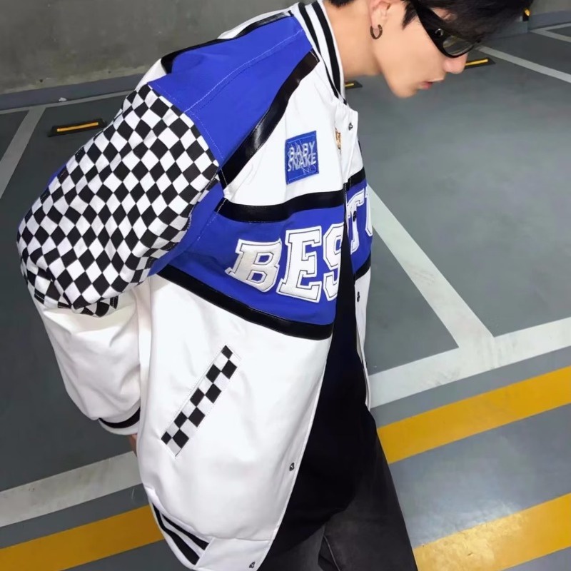Áo Khoác Bóng Chày Da PU Cổ Tròn Dáng Rộng Phong Cách Hip hop Mỹ Cổ Điển Thời Trang Cho Nam