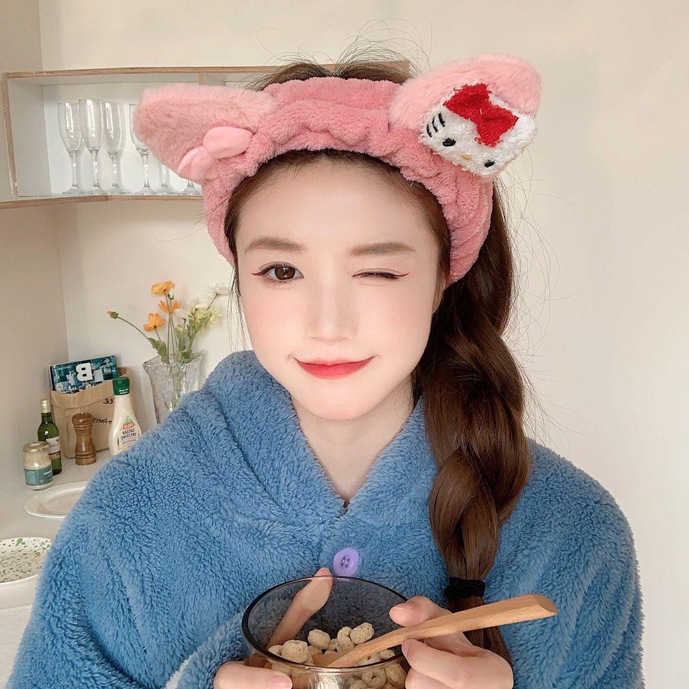 Băng Đô Tai Mèo Kuromi Thắt Nơ Hoạt Hình Cho Nữ Rửa Mặt