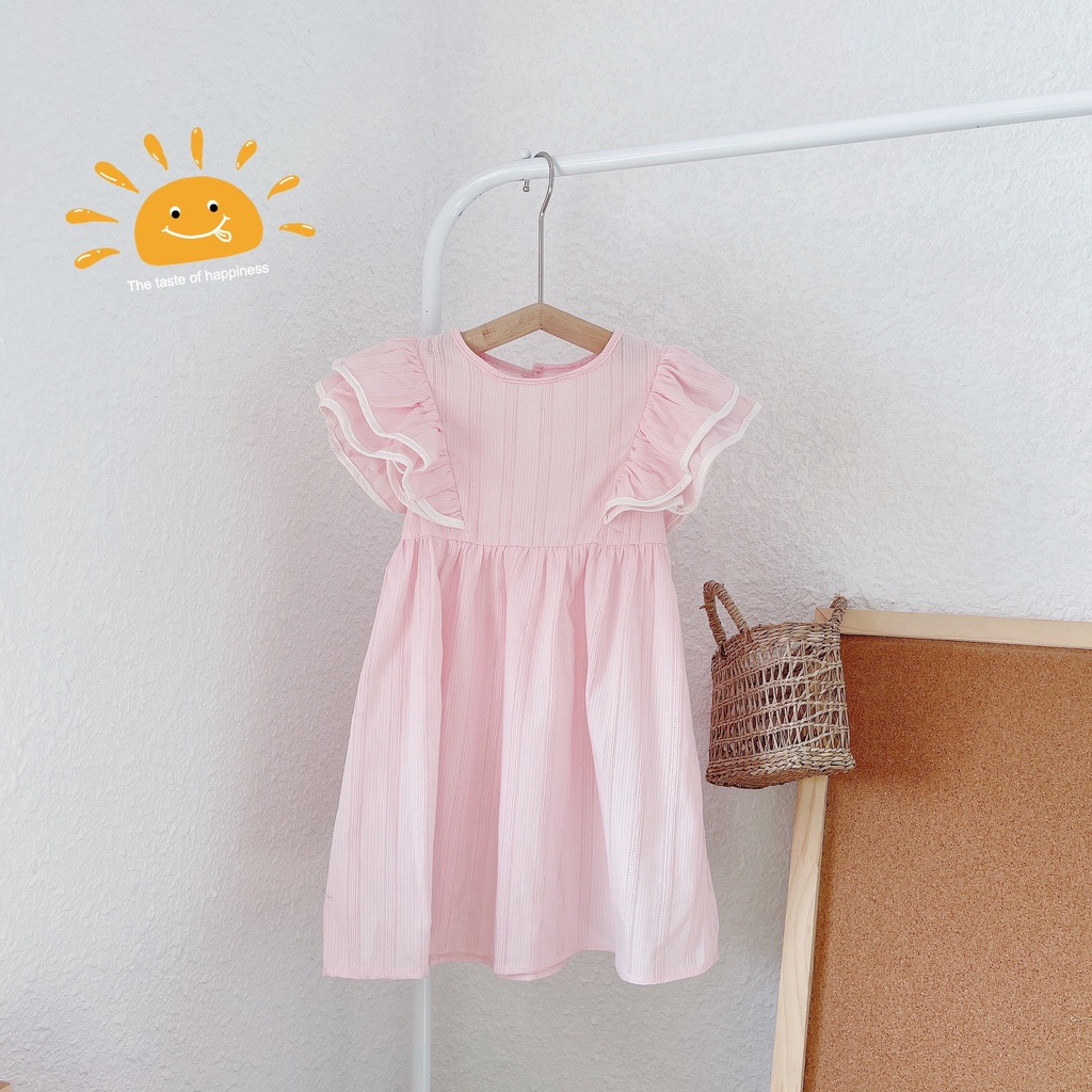 Váy hè cánh tiên màu trơn chất thô hoa size nhỡ100 cho bé gái sz 3-8 tuổi ( mã 094)