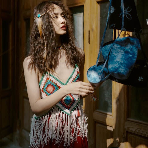 Jiashucheng Dream Horse Áo Vest Dệt Kim Khoét Rỗng Dáng Ngắn Phối Tua Rua Phong Cách Dân Tộc Thích Hợp Đi Nghỉ Mát Mùa Hè