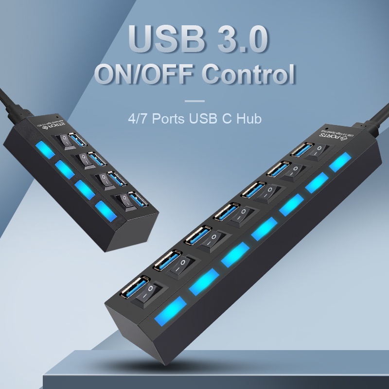 Bộ Chia Usb,Hub USB 3.0 7 cổng tốc độ cao với công tắc bật / tắt tiện dụng
