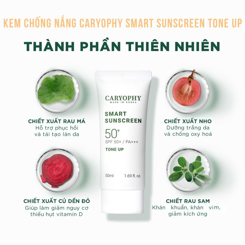 Kem Chống Nắng Ngừa Mụn, Giảm Thâm, Bảo Vệ Da Khỏi Tia UV Caryophy Smart Sunscreen Tone Up 50ml - Khongcoson