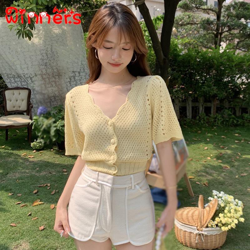 Áo Cardigan Dệt Kim Tay Ngắn Cổ Chữ V Thời Trang Mùa Hè Cho Nữ | BigBuy360 - bigbuy360.vn