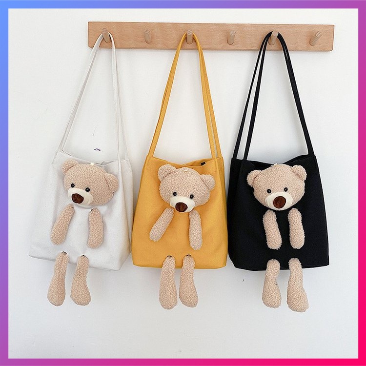 Túi đeo chéo nữ💥Túi dây pha Canvas con gấu😍phong cách trẻ trung và dễ thương 3 màu có sẵn (2276)