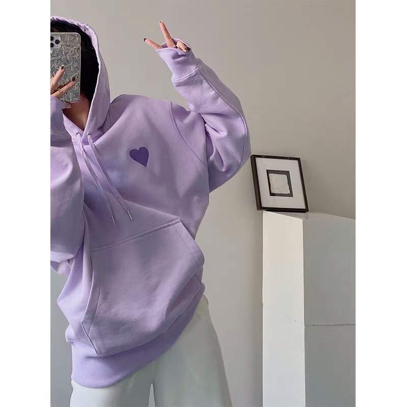 Áo hoodie zip tím pastel nữ Mee - Sweater nỉ form rộng có mũ dáng cute Hàn Quốc | WebRaoVat - webraovat.net.vn