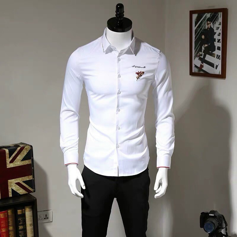 Áo sơ mi nam tay dài, phong cách Hàn Quốc Form Slimfit Body Chất Cotton Lụa Không Nhăn