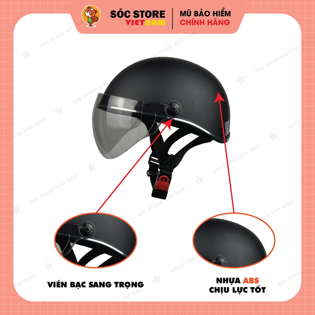 Mũ bảo hiểm nửa đầu có kính chắn nhiều màu Sóc Store Vietnam chính hãng