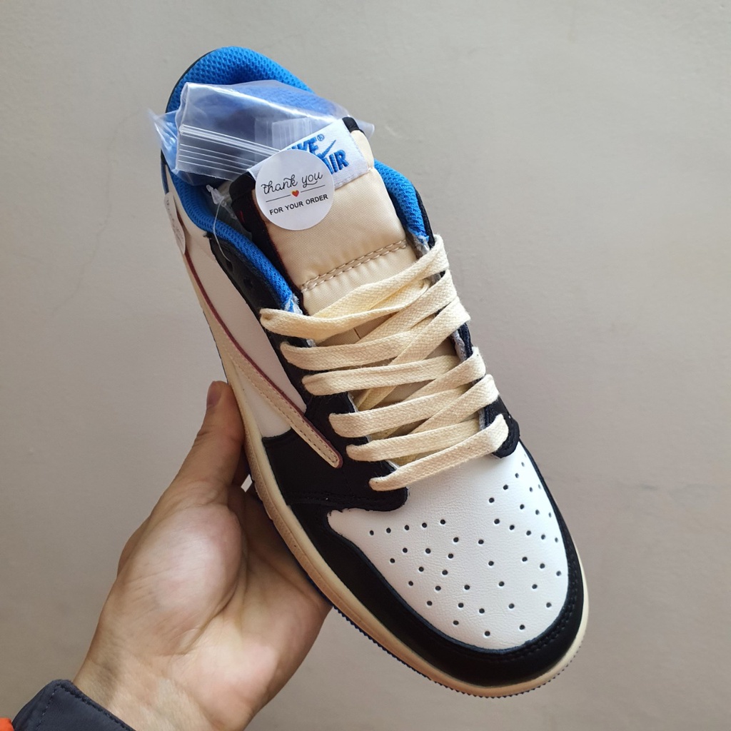 Giày Jordan 1 Low Travis Scott x Fragment Xanh Đen Cao Cấp Fullbox, Giày thể thao jordan 1 thấp cổ xanh đen móc ngược