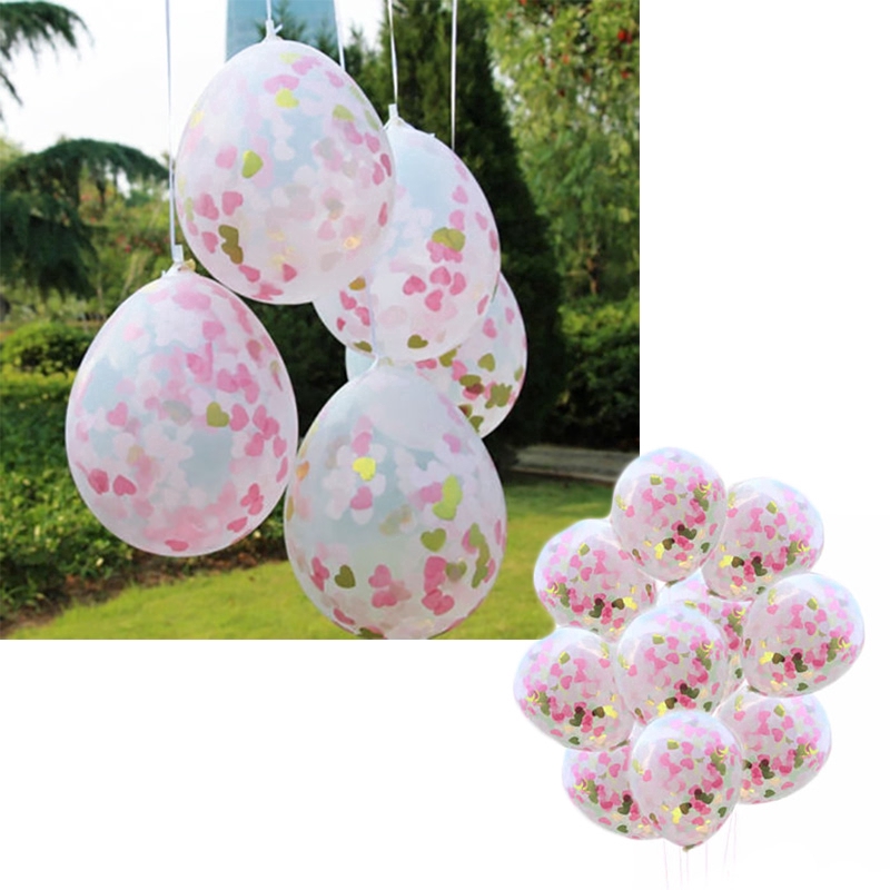 Set 10 quả bóng bay hình trái tim màu hồng và vàng 12inch dùng cho tiệc cưới tiệc sinh nhật