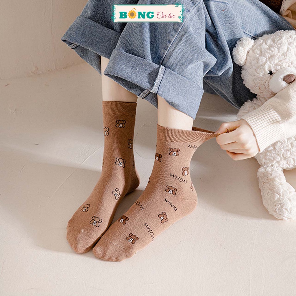 Tất nữ cổ cao nhiều màu họa tiết gấu thời trang phong cách Hàn Quốc TBC10 - Vớ BÔNG Cài Tóc