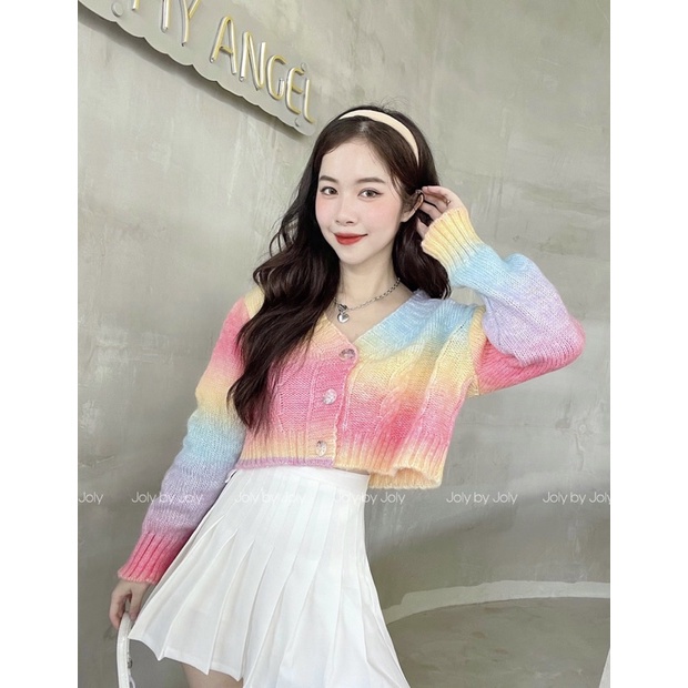 Áo len croptop tay dài VAYO áo len kiểu màu sắc cầu vòng thời trang nữ đẹp freesize dưới 53kg