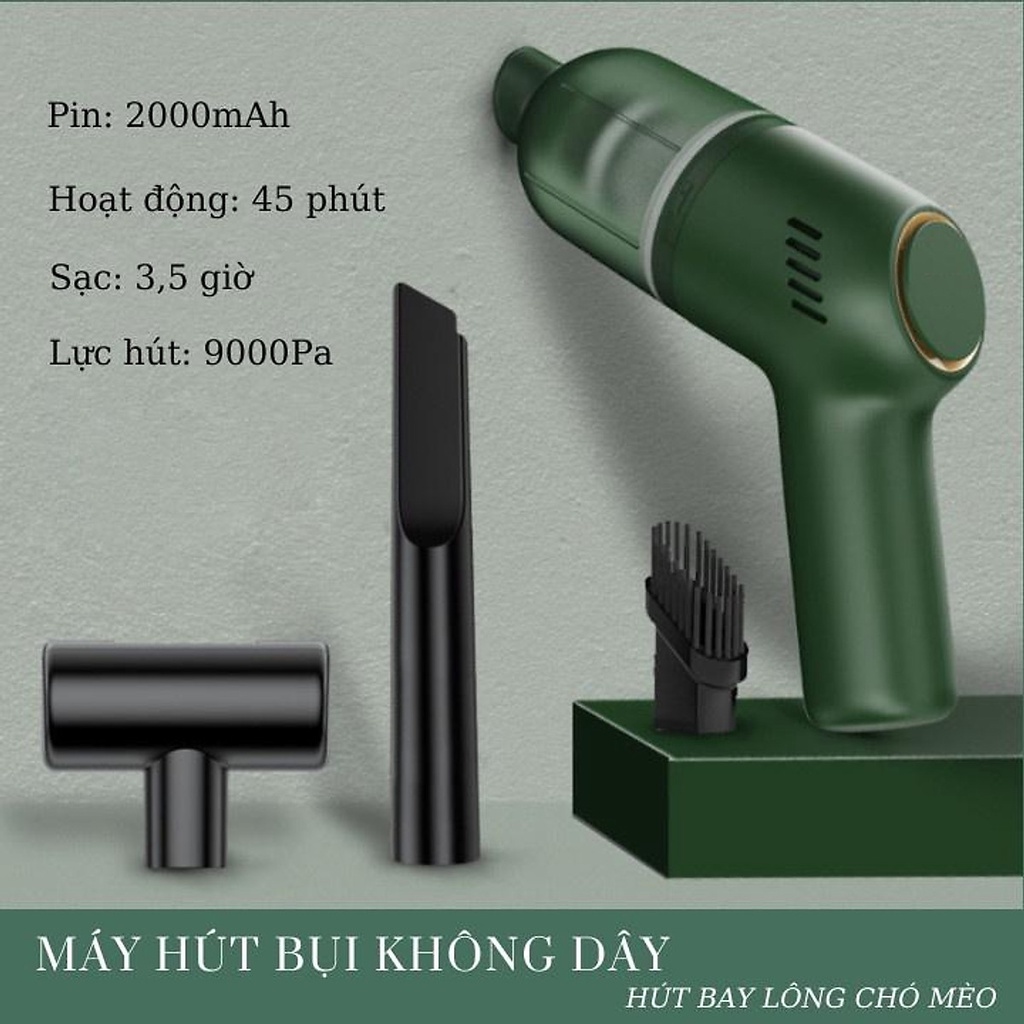 Máy hút bụi cầm tay mini không dây Deliya, hút bụi giường, ô tô lực hút 9000PA hút liên tục 30phút-Bảo Hành 12 tháng