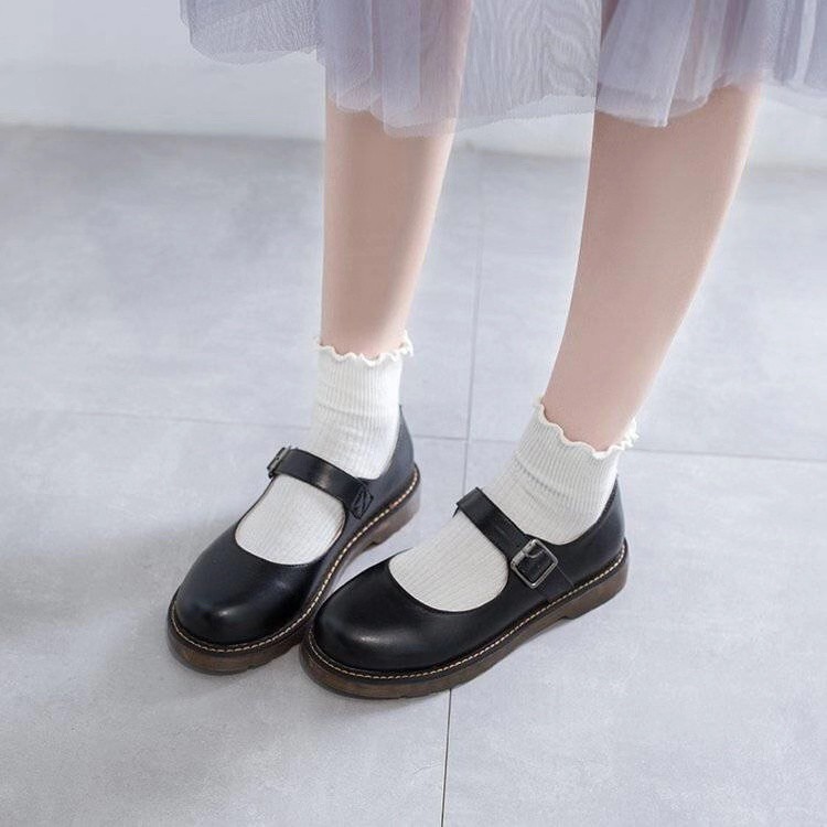 Giày Da Mũi Tròn Thời Trang Nhật Bản Xinh Xắn Dành Cho Nữ