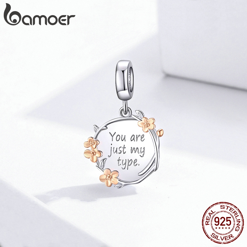 Hạt charm BAMOER BSC147 bằng bạc 925 hình bông hoa màu vàng hồng trang trí đồ trang sức