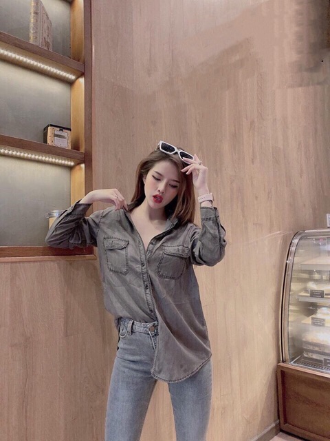 Áo Sơ mi jean nữ dài tay nhiều màu hàng Quảng Châu